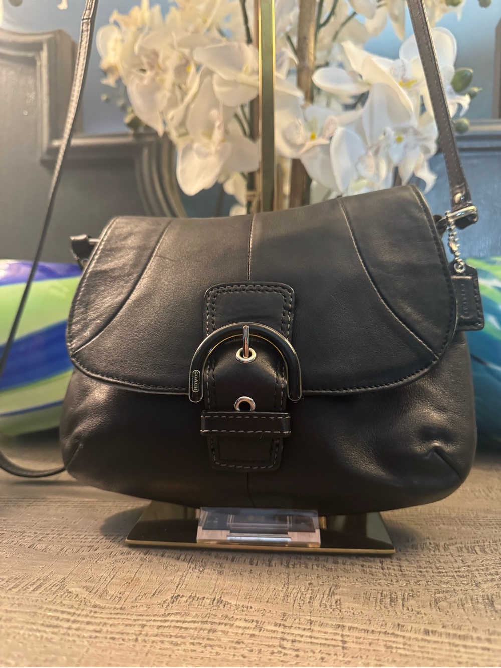 Coach Soho Black Butter Soft Leather Buckle Flap Crossbody
